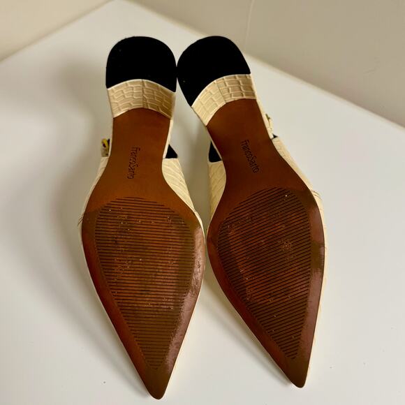 Franco Sarto Trista Cream Croc Embossed Block Heel Pumps Women’s 7 Slingback - Picture 6 of 10